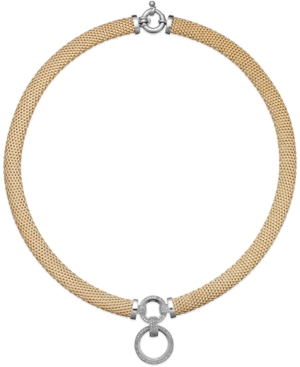 image of Diamond Circle Pendant Mesh Necklace (3/4 ct. t.w.) in 14k Vermeil & Sterling Silver
