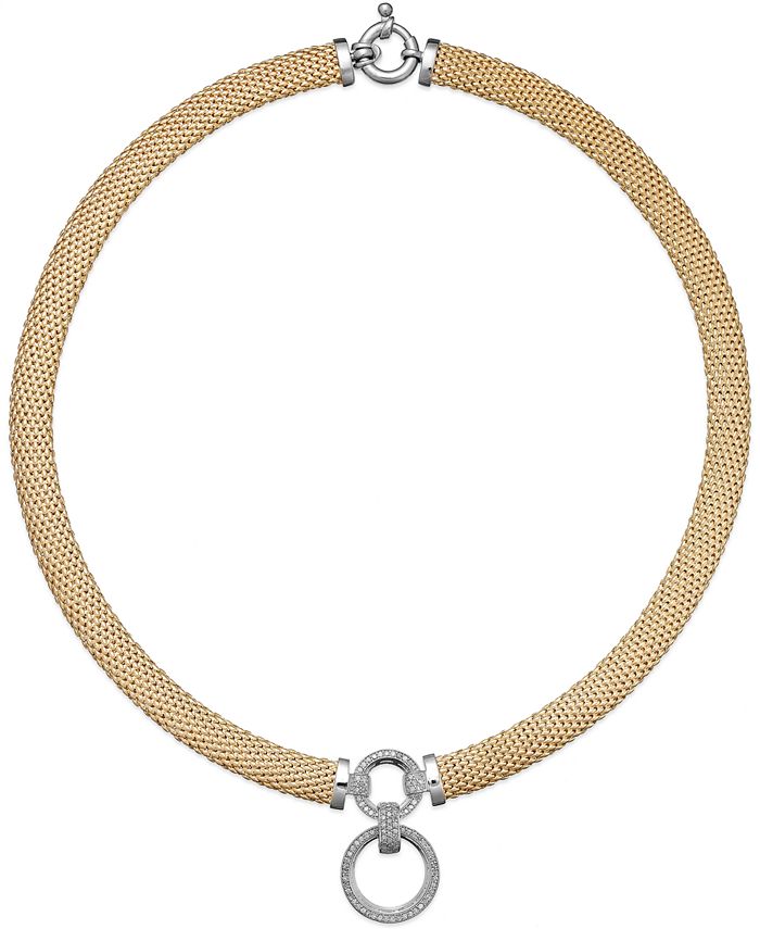 Macy's - Diamond Circle Pendant Mesh Necklace (3/4 ct. t.w.) in 14k Vermeil & Sterling Silver