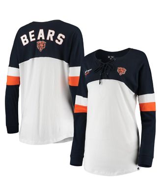 Women's Chicago Bears New Era Navy Plus Size Athletic Varsity Lace-Up  V-Neck Long Sleeve T-Shirt