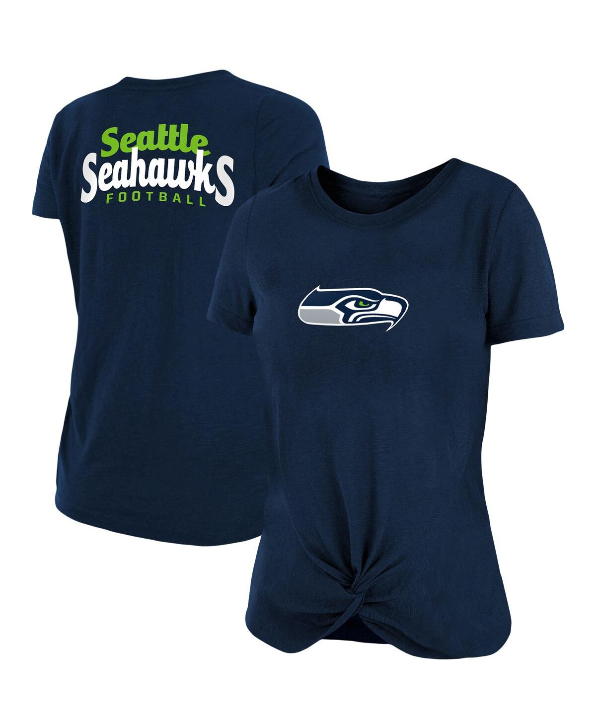 New Era College Navy Seattle Seahawks Slub T-shirt With Front Twist Knot In Navy