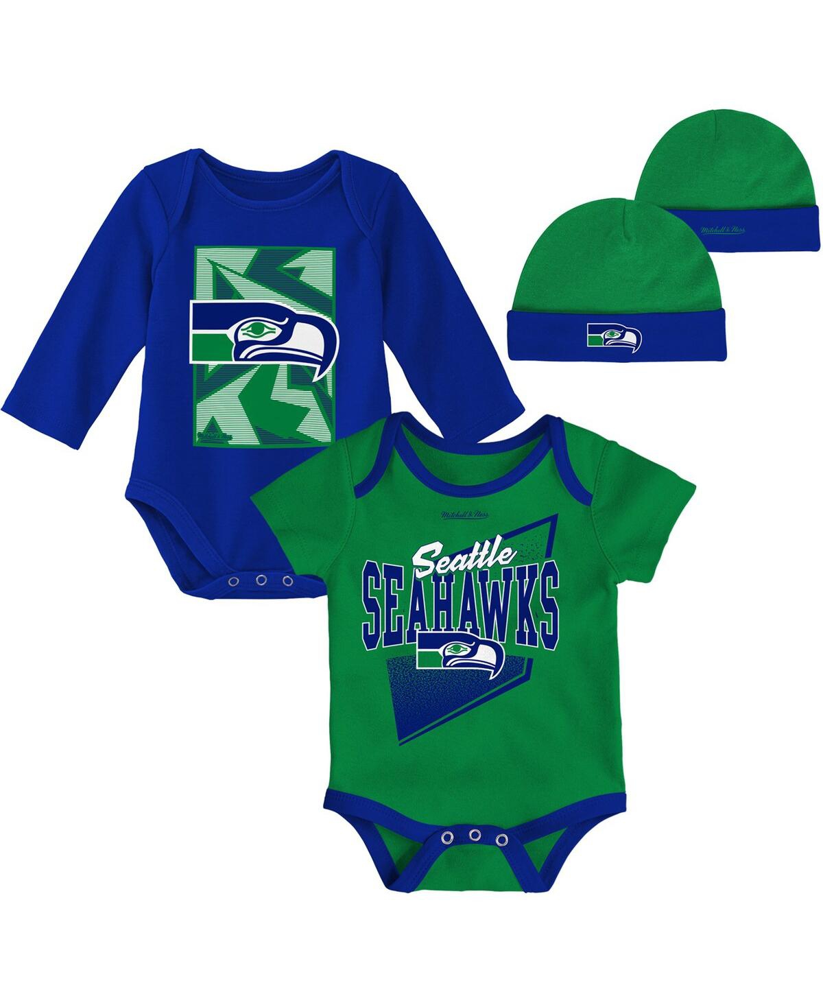 Mitchell & Ness Babies' Newborn And Infant Boys And Girls Green, Royal Seattle Seahawks Victory Formation Throwback Three-pi In Green,royal