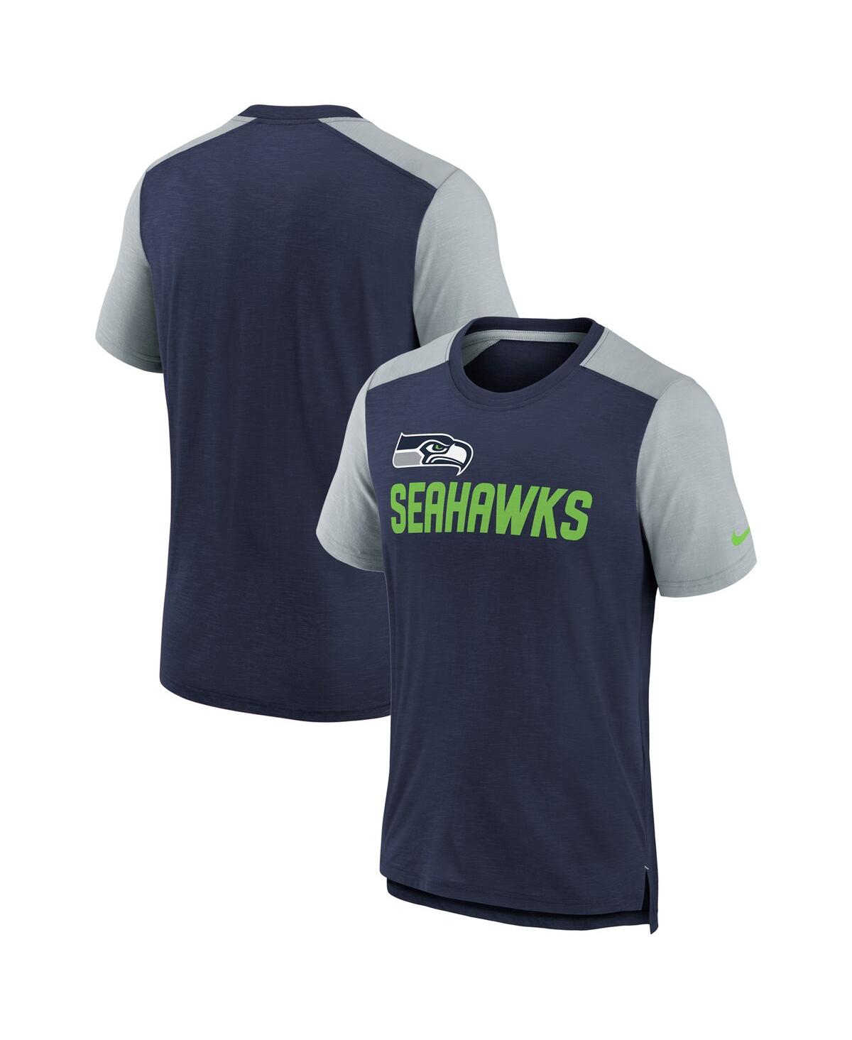 Shop Nike Big Boys  Heathered College Navy, Heathered Gray Seattle Seahawks Colorblock Team Name T-shirt In Navy,heathered Gray