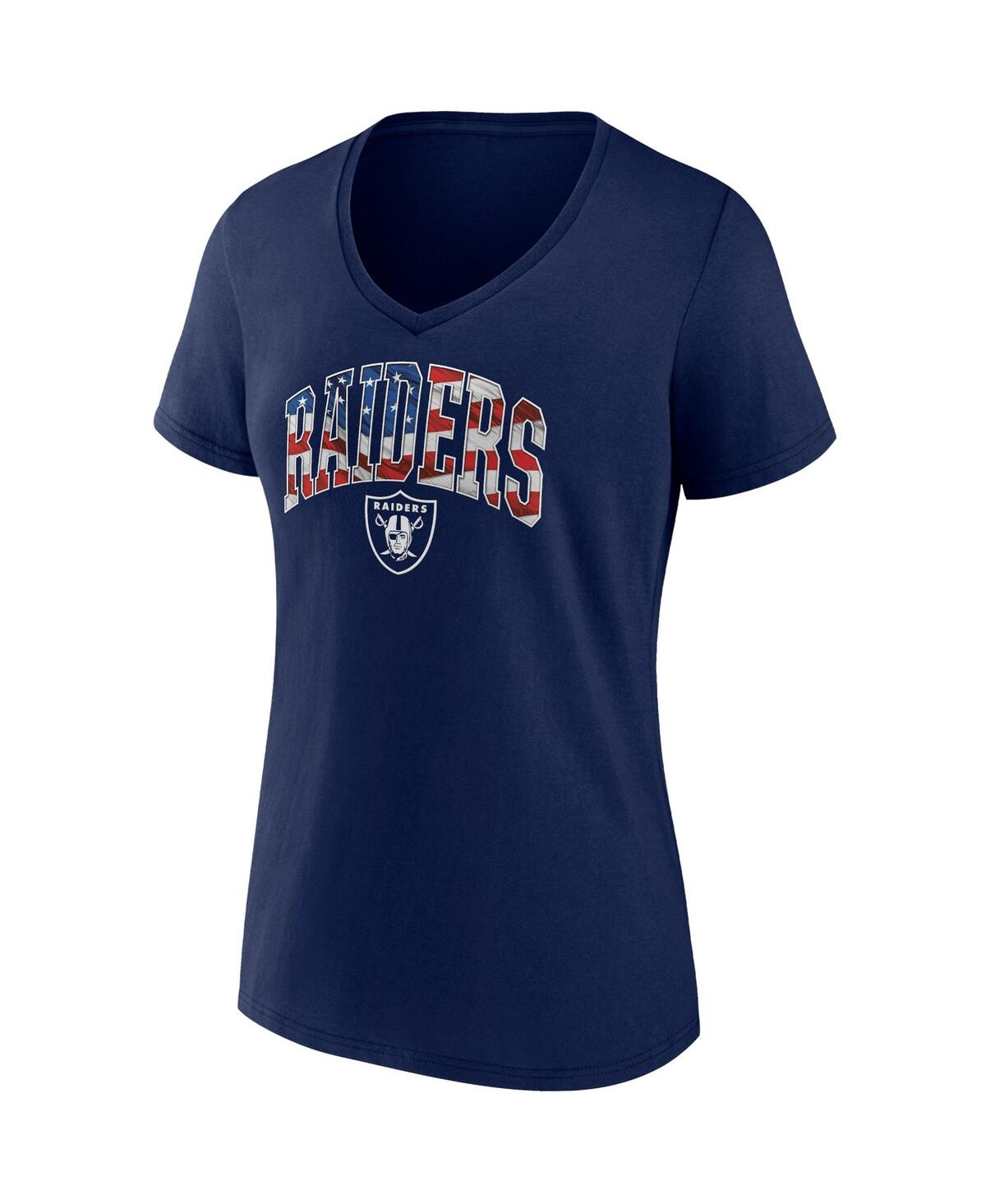 Shop Fanatics Women's  Navy Las Vegas Raiders Team Banner Wave V-neck T-shirt