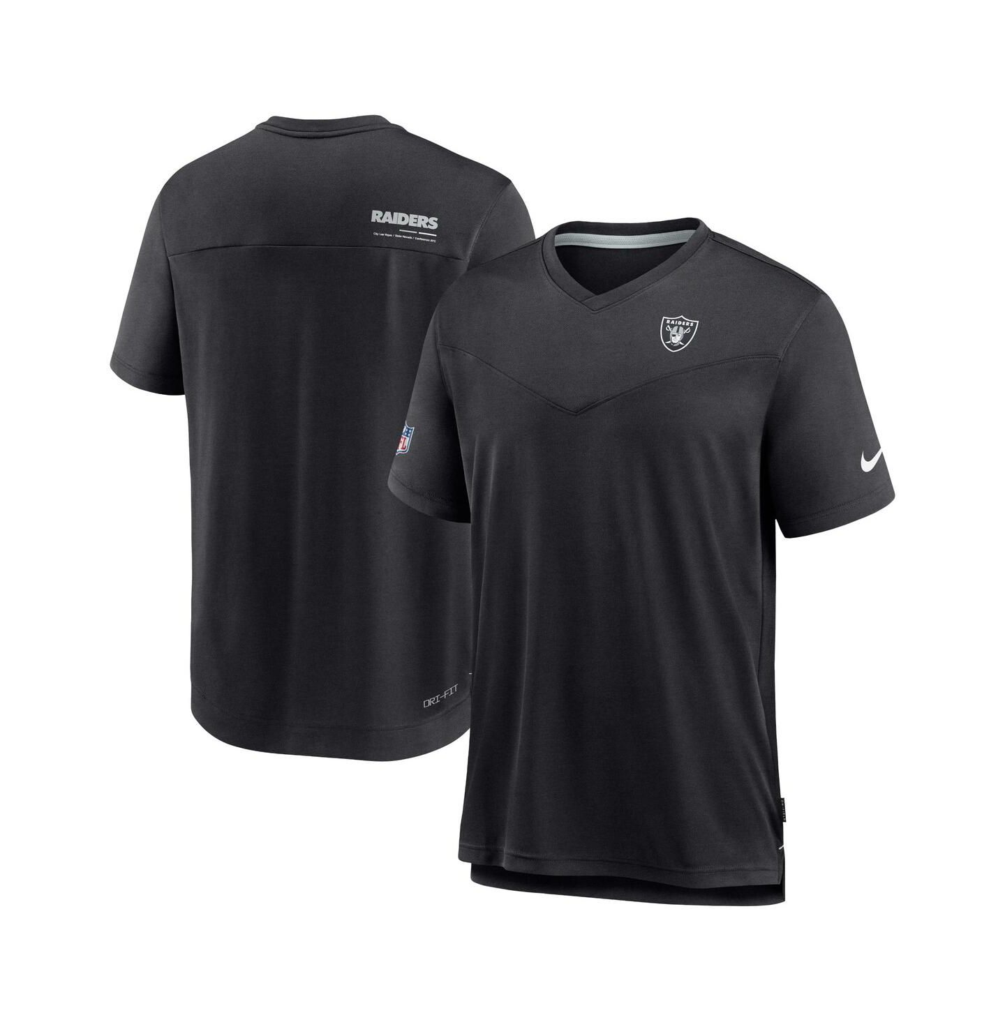 Мужская футболка Nike Black Las Vegas Raiders 2022 Sideline Coach Chevron Lock Up Performance V-Neck — фото 2
