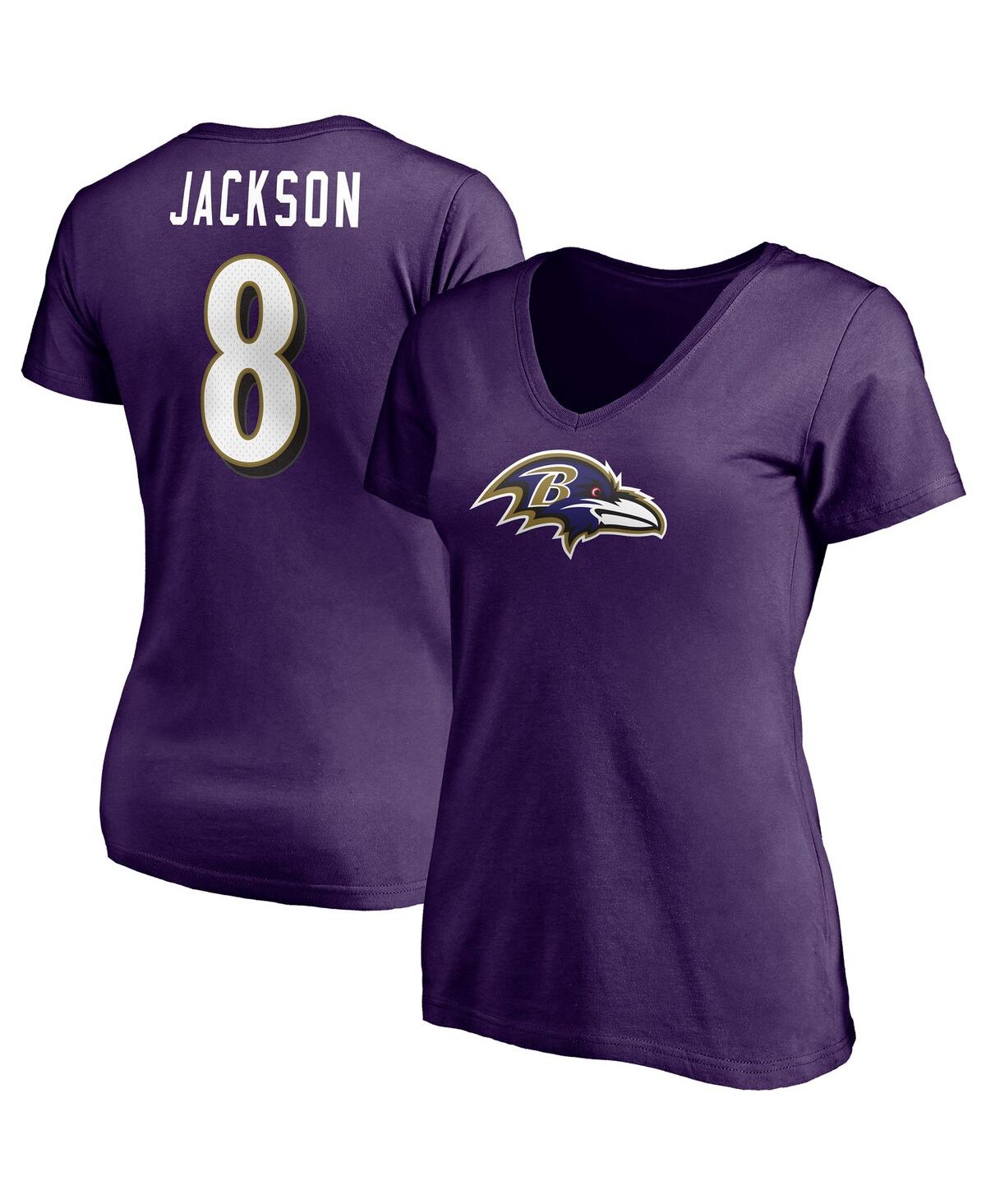 Fanatics Women's  Lamar Jackson Purple Baltimore Ravens Player Icon Name And Number V-neck T-shirt In Purple