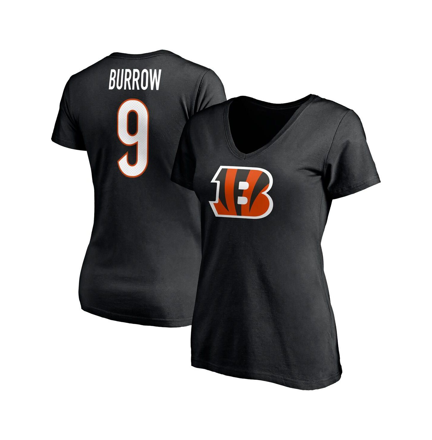 Женская футболка Fanatics Joe Burrow Black Cincinnati Bengals Player Icon Name and Number V-Neck — фото 1