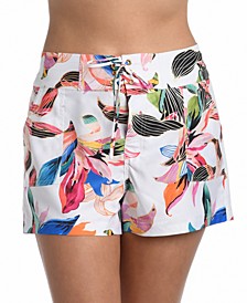 Women's Floral-Print Paradise Cover-Up Board Shorts