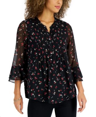 Charter Club - Women's Pleated Bell-Sleeve Top