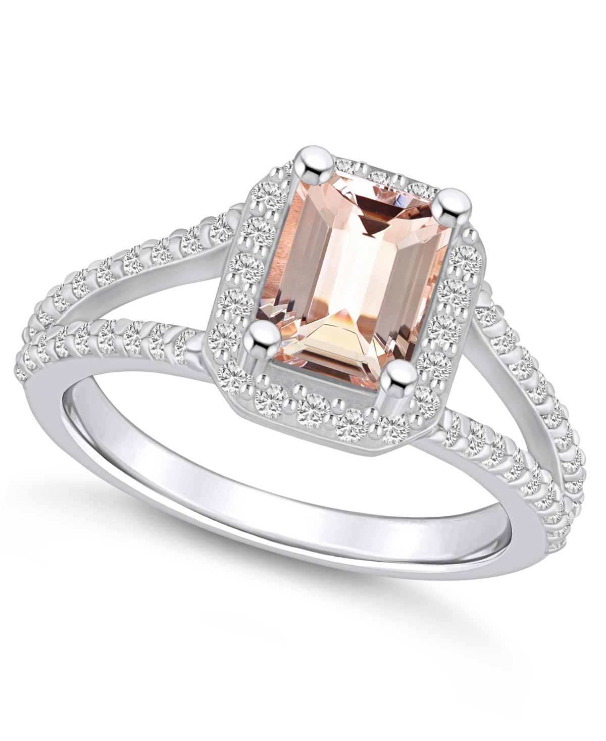 Macy's Morganite (1-3/8 Ct. T.w.) And Diamond (1/2 Ct. T.w.) Halo Ring In 14k White Gold In Orange