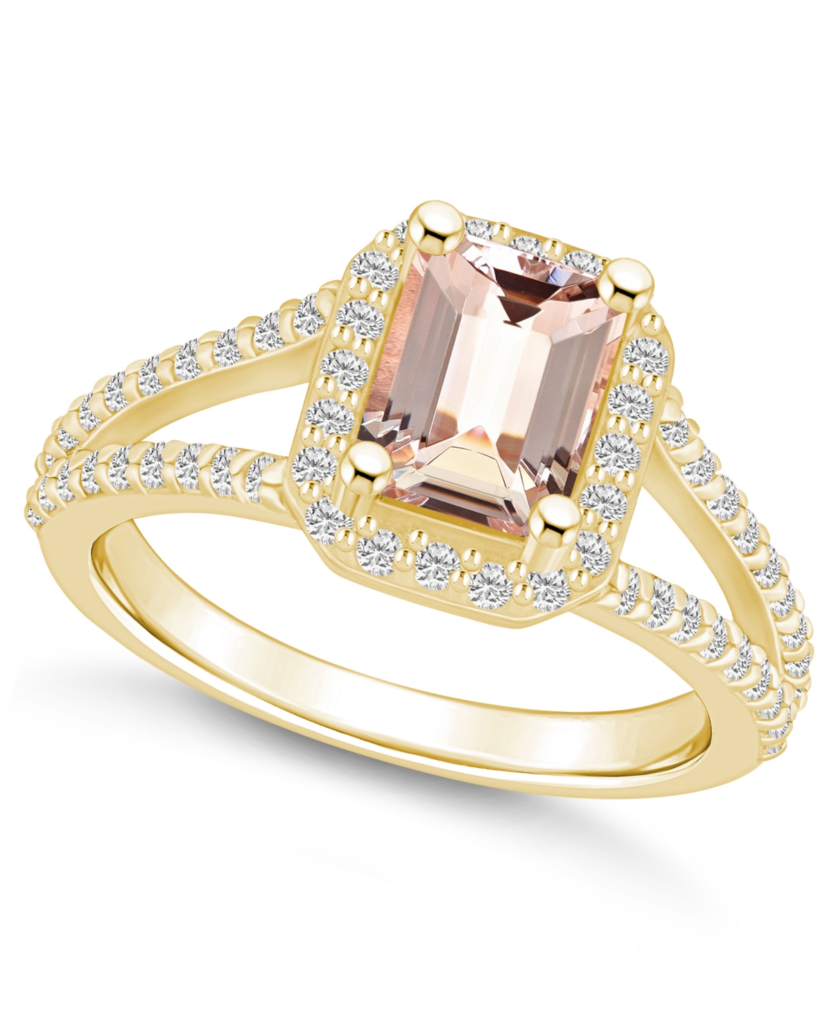 Macy's Morganite (1-3/8 Ct. T.w.) And Diamond (1/2 Ct. T.w.) Halo Ring In 14k Yellow Gold In Orange