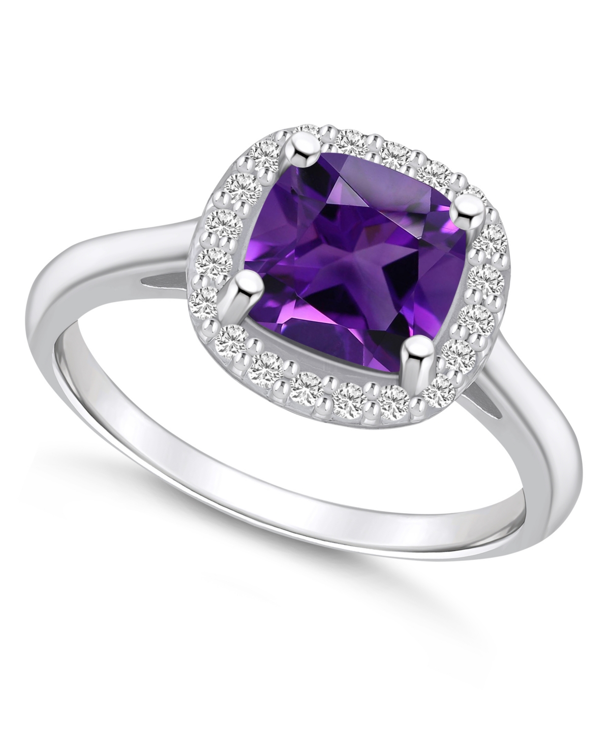 Macy's Amethyst (2 Ct. T.w.) And Diamond (1/4 Ct. T.w.) Halo Ring In 14k White Gold In Purple