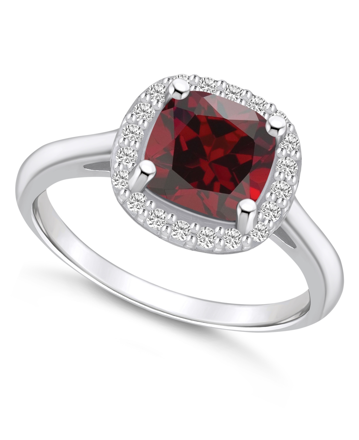Macy's Garnet (2-3/4 Ct. T.w.) And Diamond (1/4 Ct. T.w.) Halo Ring In 14k White Gold In Red