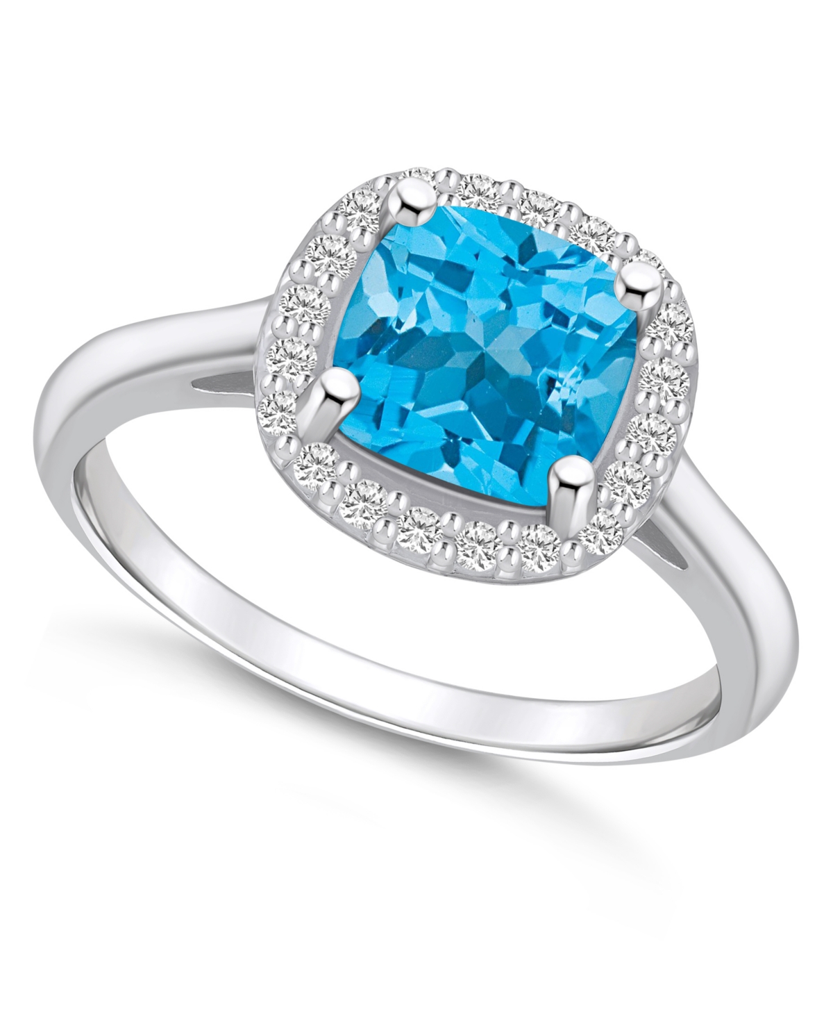 Macy's Blue Topaz (2-3/4 Ct. T.w.) And Diamond (1/4 Ct. T.w.) Halo Ring In 14k White Gold In Blue