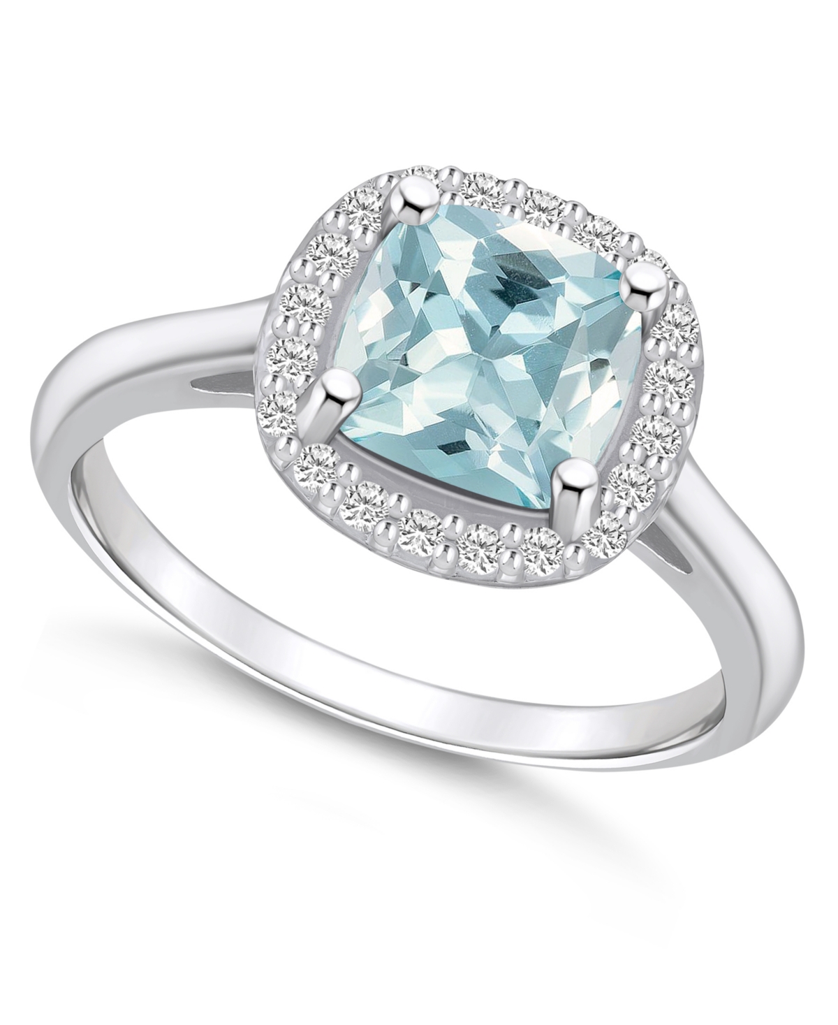 Macy's Aquamarine (2 Ct. T.w.) And Diamond (1/4 Ct. T.w.) Halo Ring In 14k White Gold In Blue