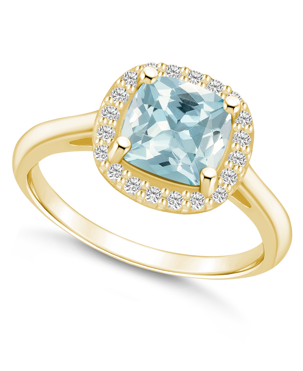Macy's Aquamarine (2 Ct. T.w.) And Diamond (1/4 Ct. T.w.) Halo Ring In 14k Yellow Gold In Blue