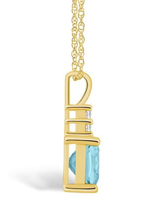 Aquamarine (2 Ct. T.W.) and Diamond (1/10 Ct. T.W.) Pendant Necklace in 14K Yellow Gold