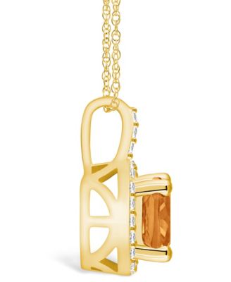 Citrine (2 Ct. T.W.) and Diamond (1/4 Ct. T.W.) Halo Pendant Necklace in 14K Yellow Gold