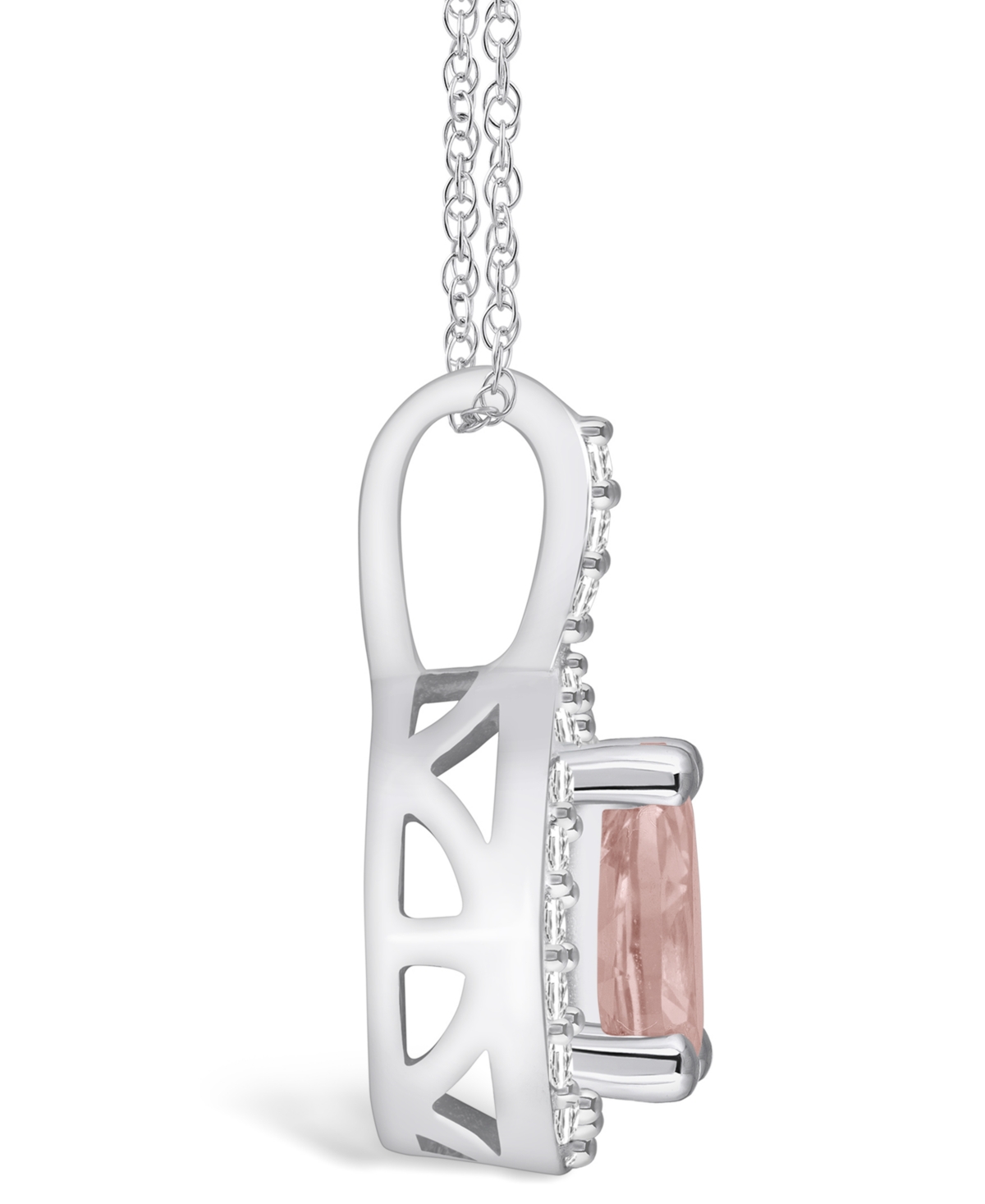Macy's(3/4 Ct. T.w.) and Diamond (1/5 Ct. T.w.) Halo Pendant Necklace in 14K White Gold - Morganite