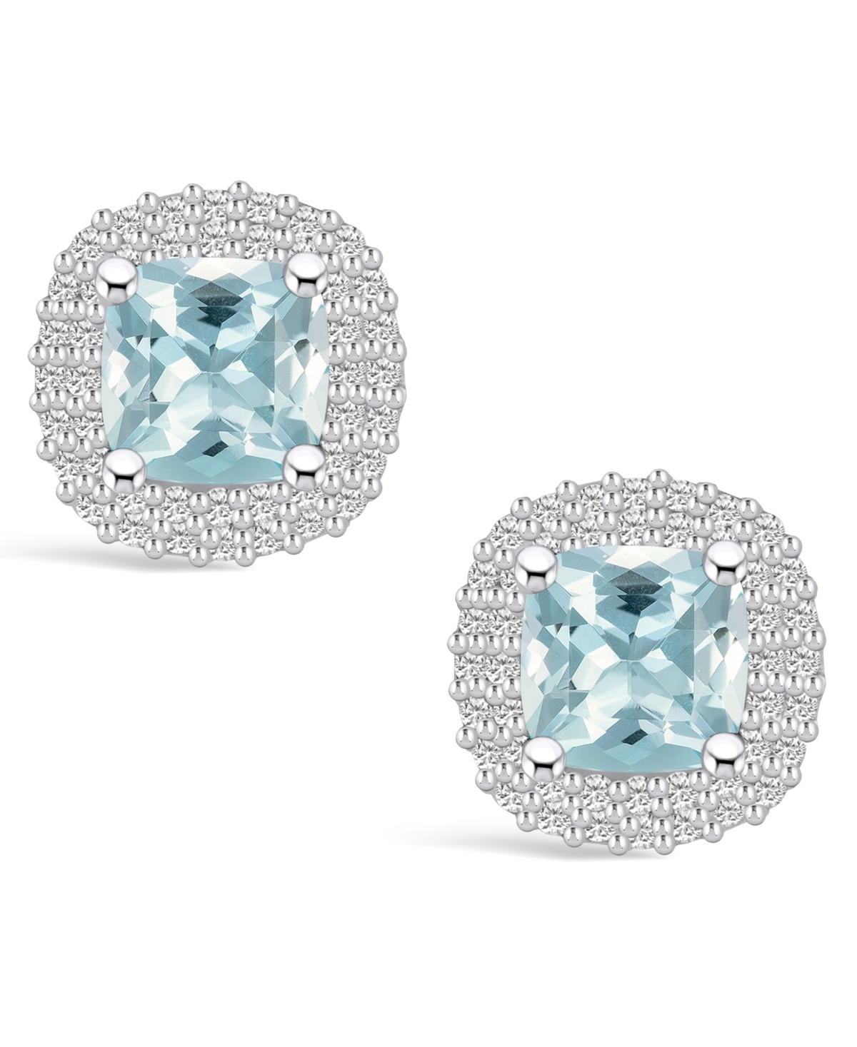 Macy's(1-3/4 ct. t.w.) and Diamond (3/8 ct. t.w.) Halo Stud Earrings in 14K White Gold - Aquamarine