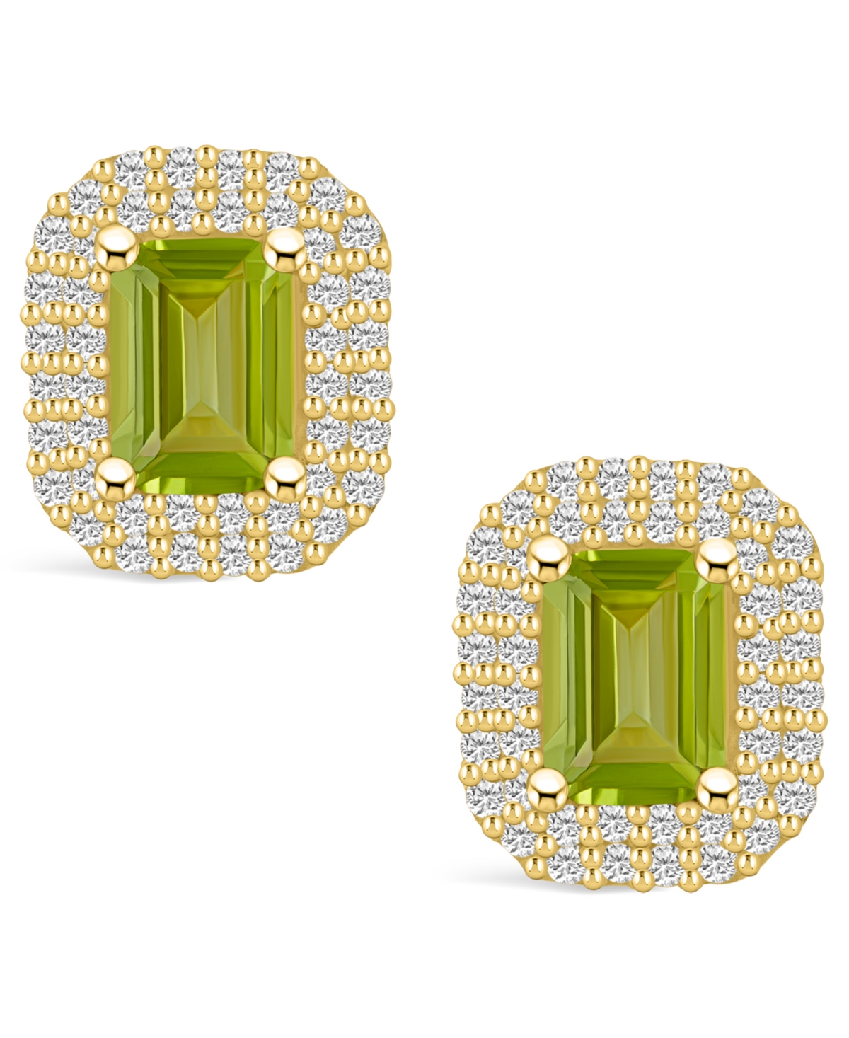 Macy's(2-1/5 ct. t.w.) and Diamond (3/4 ct. t.w.) Halo Stud Earrings in 14K Yellow Gold - Peridot