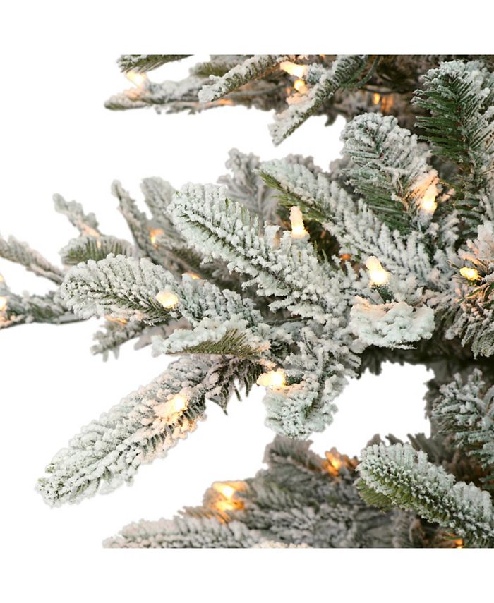 Puleo 7 .5' PreLit Flocked Aspen Fir Tree with 600 Color Select LED