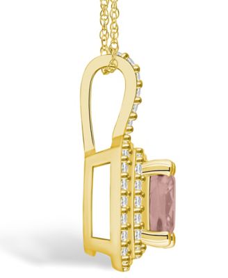 Morganite (2 Ct. T.W.) and Diamond (1/2 Ct. T.W.) Halo Pendant Necklace in 14K Yellow Gold