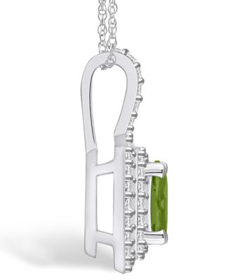 Peridot (1-1/3 Ct. T.W.) and Diamond (1/2 Ct. T.W.) Halo Pendant Necklace in 14K White Gold