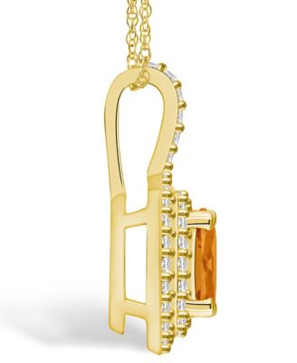 Citrine (1-1/5 Ct. T.W.) and Diamond (1/2 Ct. T.W.) Halo Pendant Necklace in 14K Yellow Gold