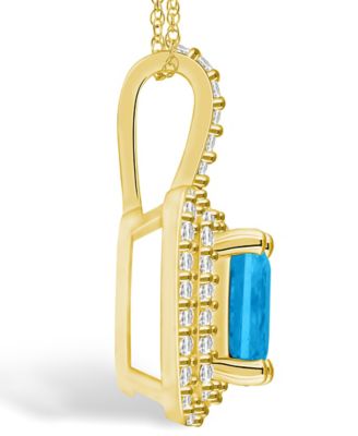 Blue Topaz (2 Ct. T.W.) and Diamond (1/2 Ct. T.W.) Halo Pendant Necklace in 14K Yellow Gold