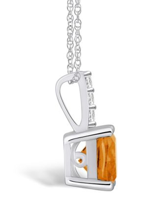Citrine (2 Ct. T.W.) and Diamond Accent Pendant Necklace in 14K White Gold