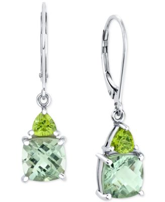 Macy's - Green Quartz (3 ct. t.w.) & Peridot (3/4 ct. t.w.) Leverback Drop Earrings in Sterling Silver