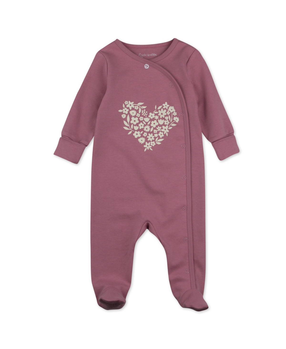 Mac & Moon Kids' Baby Girls Cotton Sleep And Play Long Sleeve Footed One Piece In Dusty Rose