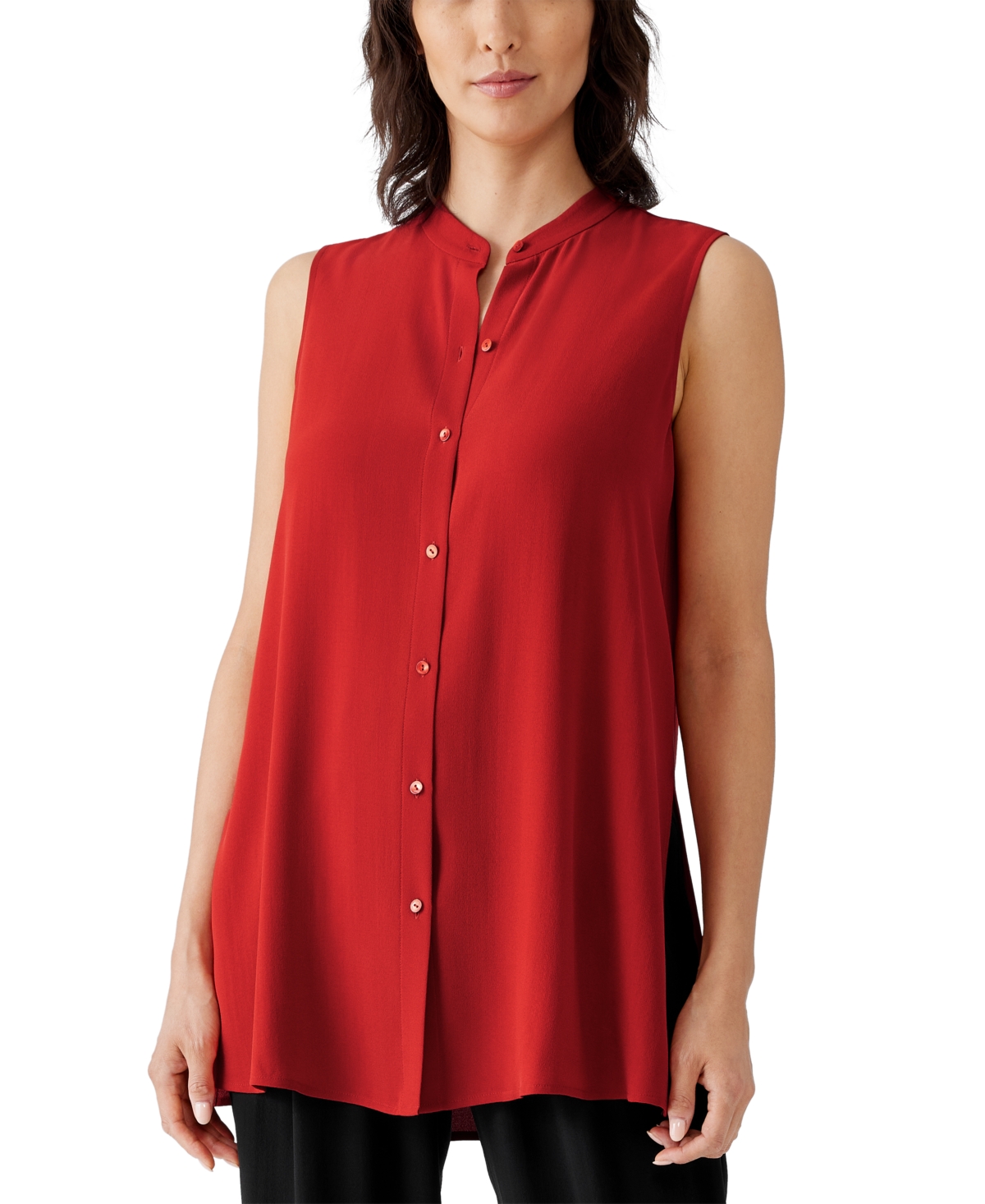 Eileen Fisher Women's Silk Band-Collar Sleeveless Shirt