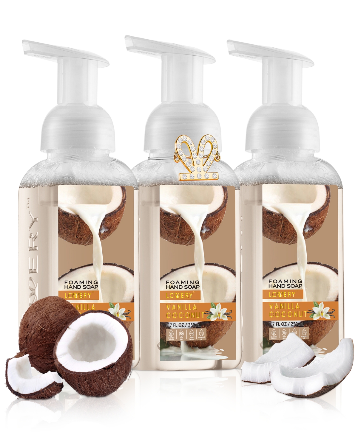 Hand Foaming Soap in Vanilla Coconut, Moisturizing Hand Soap with Flawless Crystal Heart Bracelet - Hand Wash Set, 4 Piece