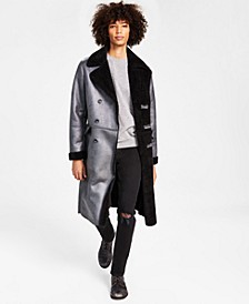Men's Classic-Fit Faux-Shearling Double-Breasted Overcoat, Created for Macy's 