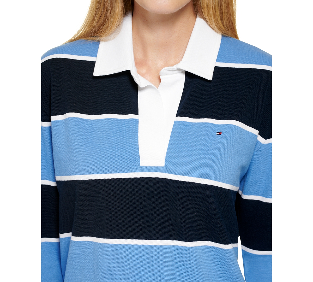 Tommy Hilfiger Women's Rugby Collared Dress - Preppy Rugby Stripes- Sky Captain/bright