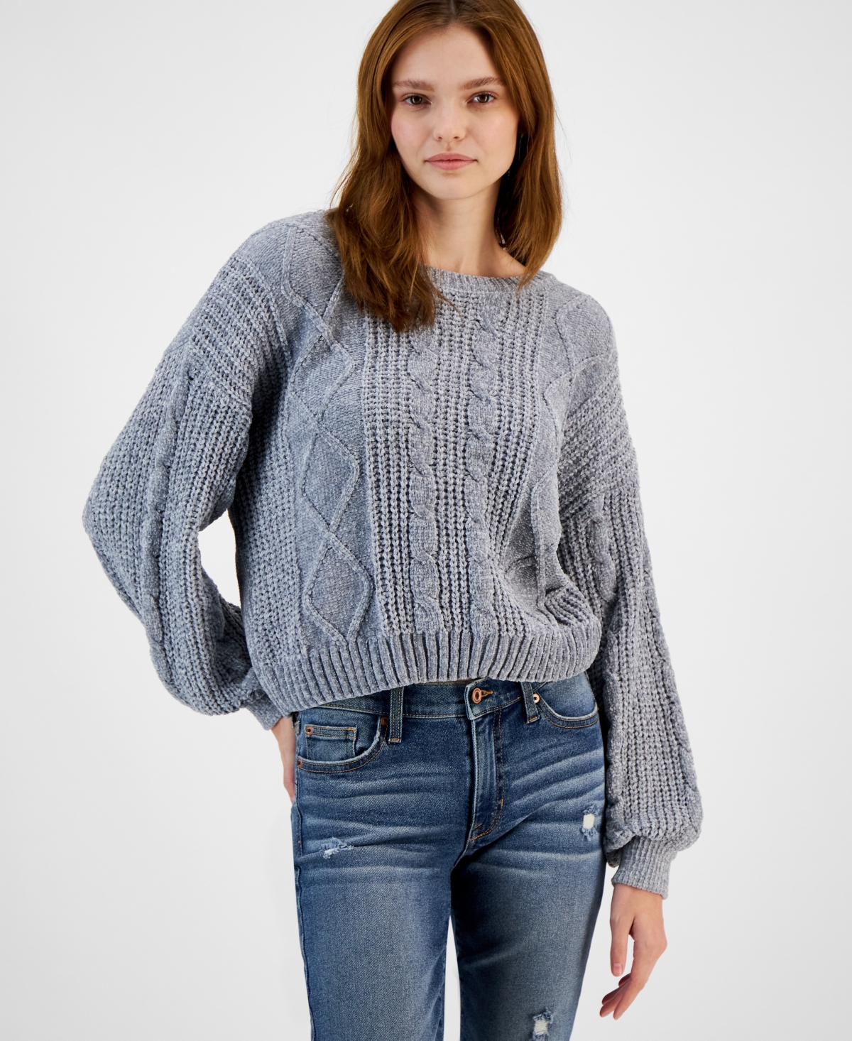 Hippie Rose Juniors Tie Back Cable Knit Chenille Sweater Smart Closet