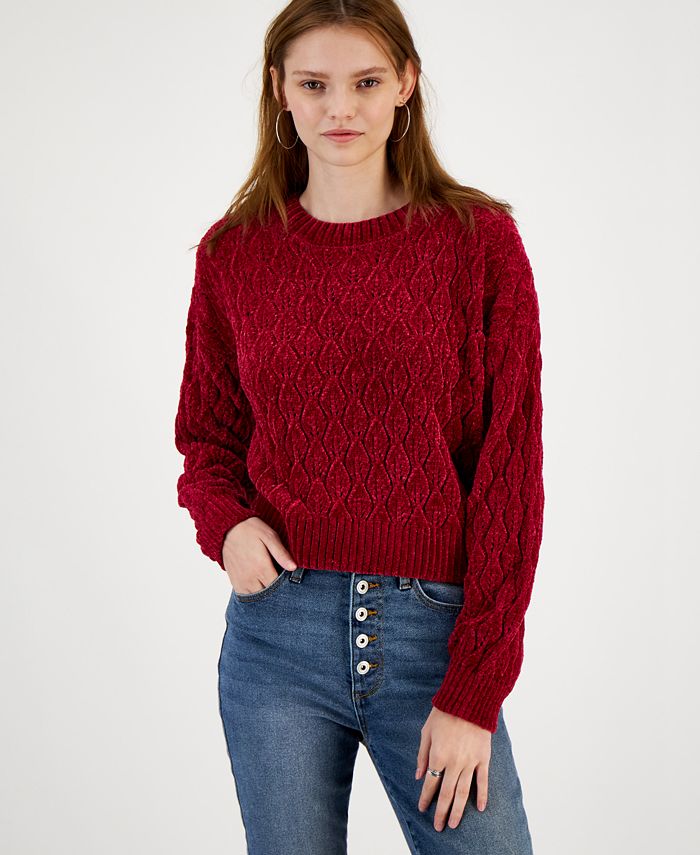 Hippie Rose Juniors' Easy Chenille Cable-Knit Sweater - Macy's