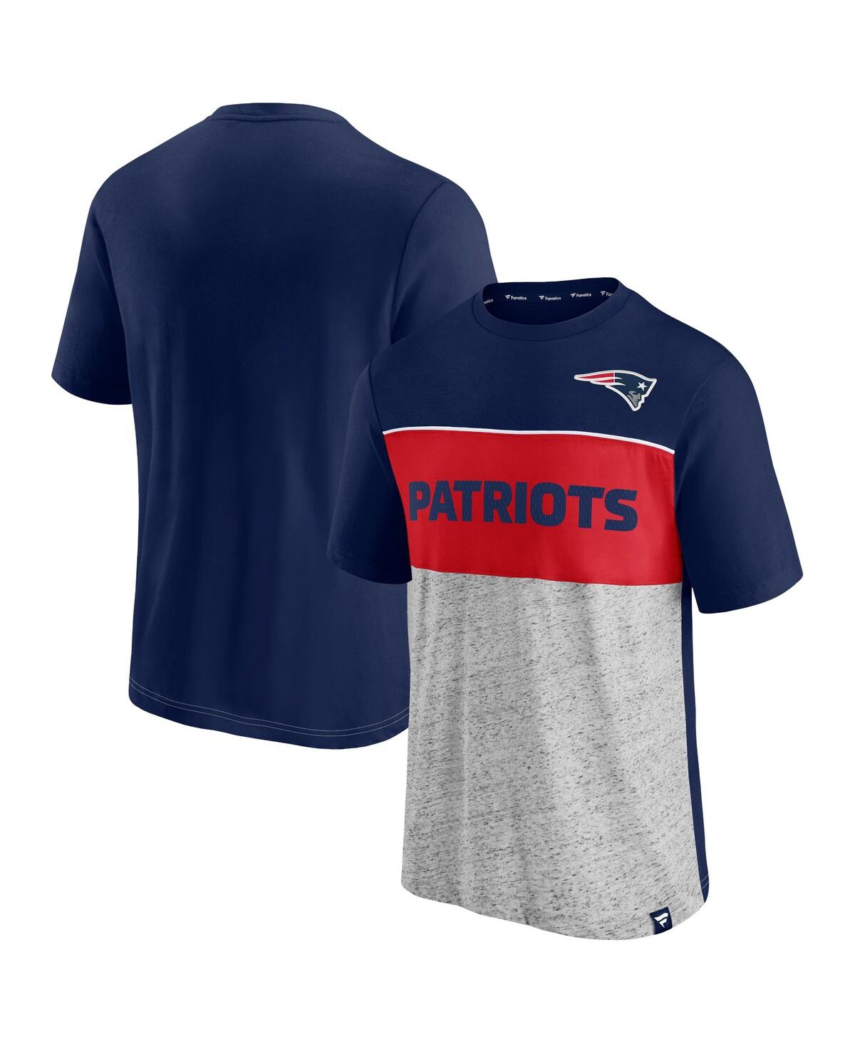 Shop Fanatics Men's  Navy And Heathered Gray New England Patriots Colorblock T-shirt In Navy,heathered Gray