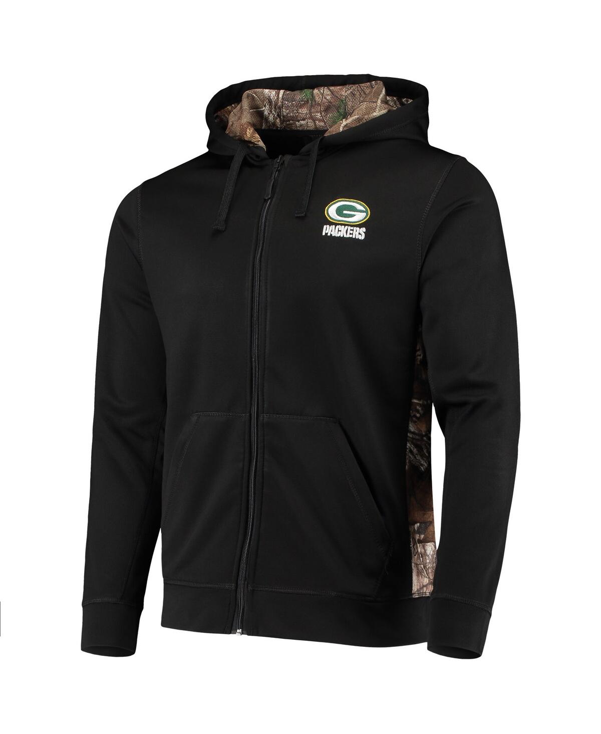 DUNBROOKE MEN'S DUNBROOKE BLACK, REALTREE CAMO GREEN BAY PACKERS DECOY TECH FLEECE FULL-ZIP HOODIE 