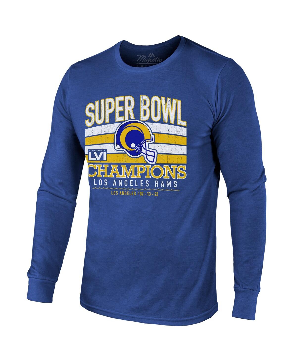Shop Majestic Men's  Threads Royal Los Angeles Rams Super Bowl Lvi Champions Tri-blend Long Sleeve T-shirt