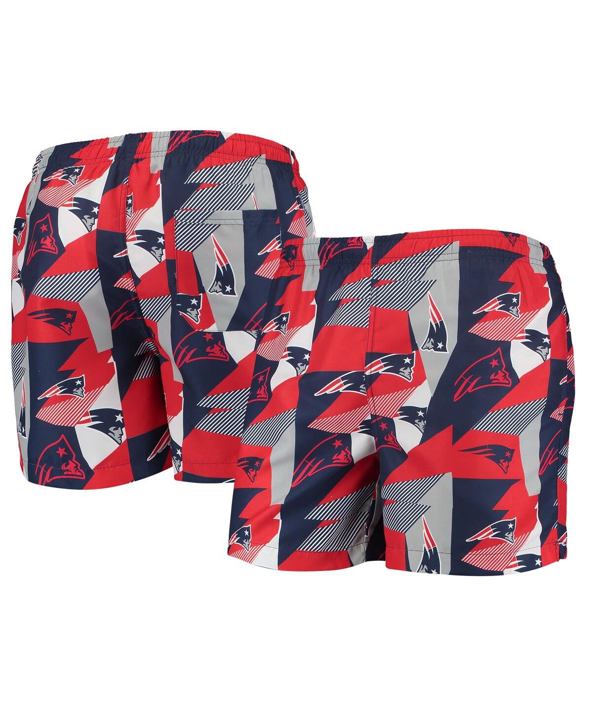 Men's Foco Navy and Red New England Patriots Geo Print Swim Trunks - Navy, Red