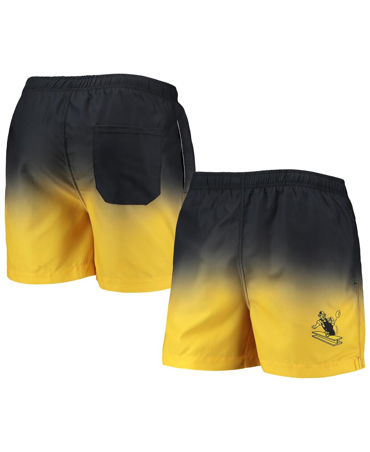 Shop Foco Men's  Black, Gold Pittsburgh Steelers Retro Dip-dye Swim Shorts In Black,gold