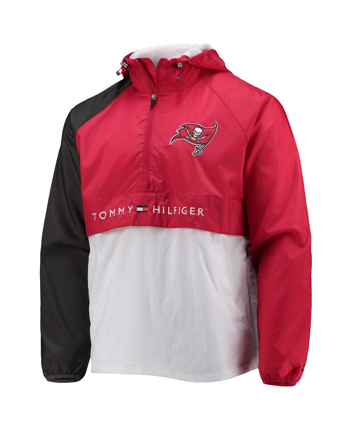 Shop Tommy Hilfiger Men's  Red, Pewter Tampa Bay Buccaneers Raglan Half-zip Pullover Top In Red,pewter
