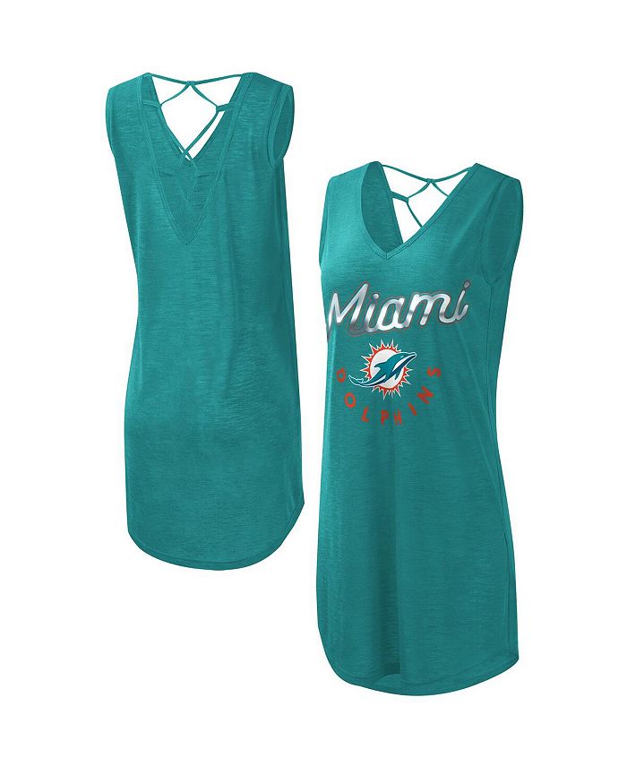 G Iii 4her By Carl Banks Womens Aqua Miami Dolphins Game Time Swim V Neck Cover Up Dress Macys 