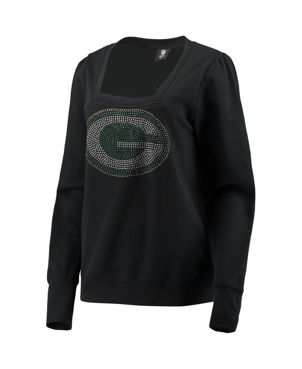 Shop Cuce Women's  Black Green Bay Packers Winners Square Neck Pullover Sweatshirt