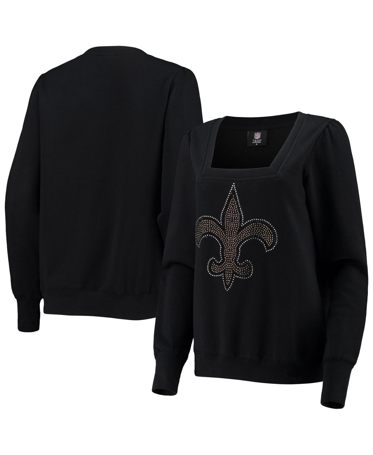 Women's Cuce Black New Orleans Saints Winners Square Neck Pullover Sweatshirt - Black