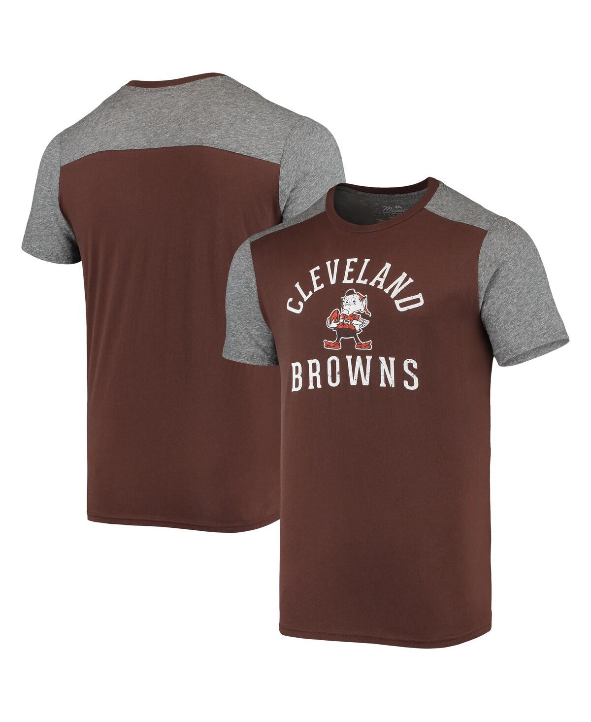 Majestic Men's Brown, Heathered Gray Cleveland Browns Gridiron Classics Field Goal Slub T-shirt In Brown,heathered Gray