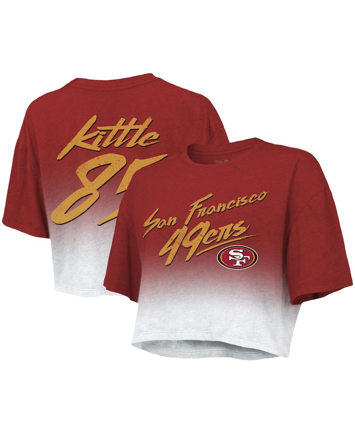Women's Majestic Threads George Kittle Scarlet, White San Francisco 49ers Drip-Dye Player Name and Number Tri-Blend Crop T-shirt - Scarlet, White