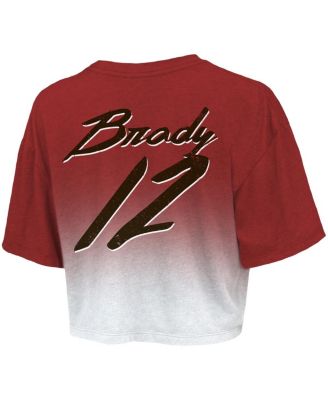 Women's Threads Tom Brady Red, White Tampa Bay Buccaneers Drip-Dye Player Name and Number Tri-Blend Crop T-shirt